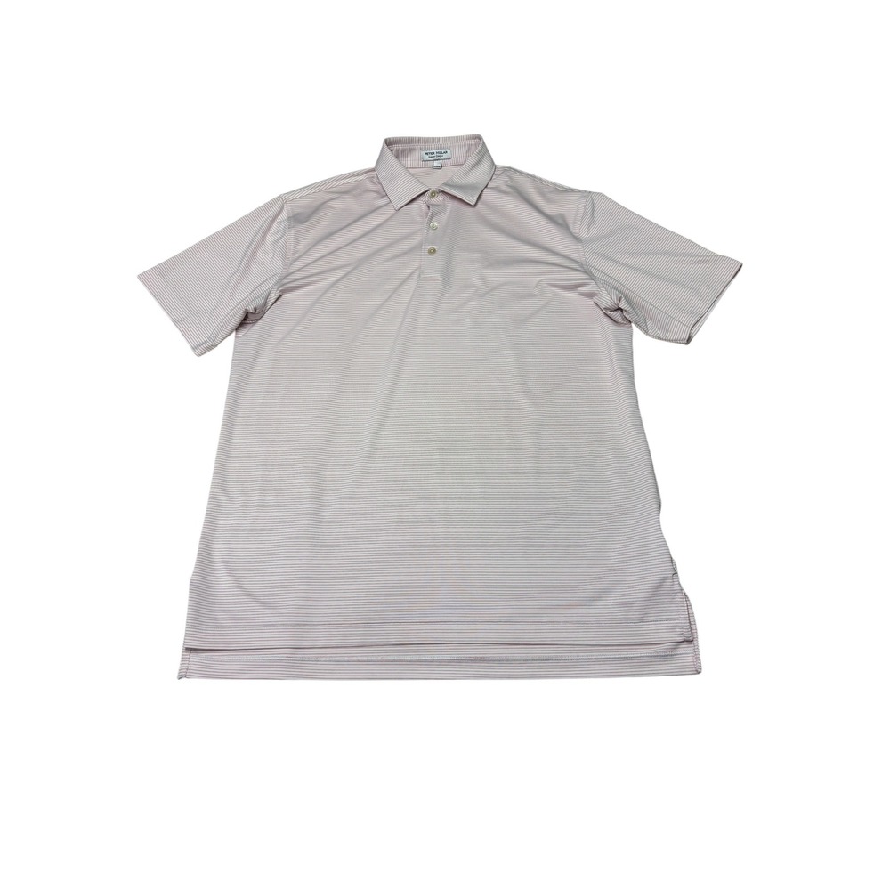 Peter Millar Summer Comfort Mens Medium Pink White Striped Golf Polo Shirt